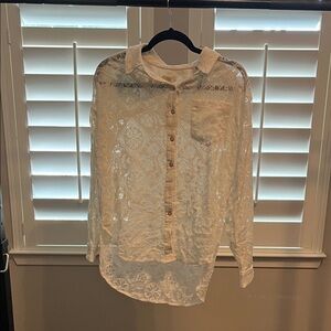 Pilcro Cream Lace Button-Up Shirt